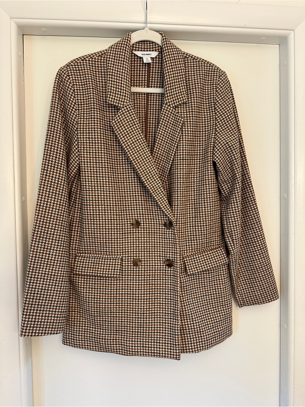 Old Navy Houndstooth Double-Breasted Blazer in Brown and Black